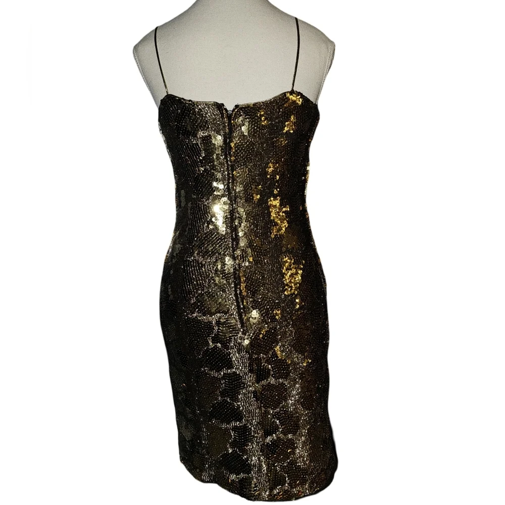 Vtg Dave & Johnny Gold Sequin Animal Print Mini Dress Cocktail Party USA Sz 3/4 - Picture 2 of 16